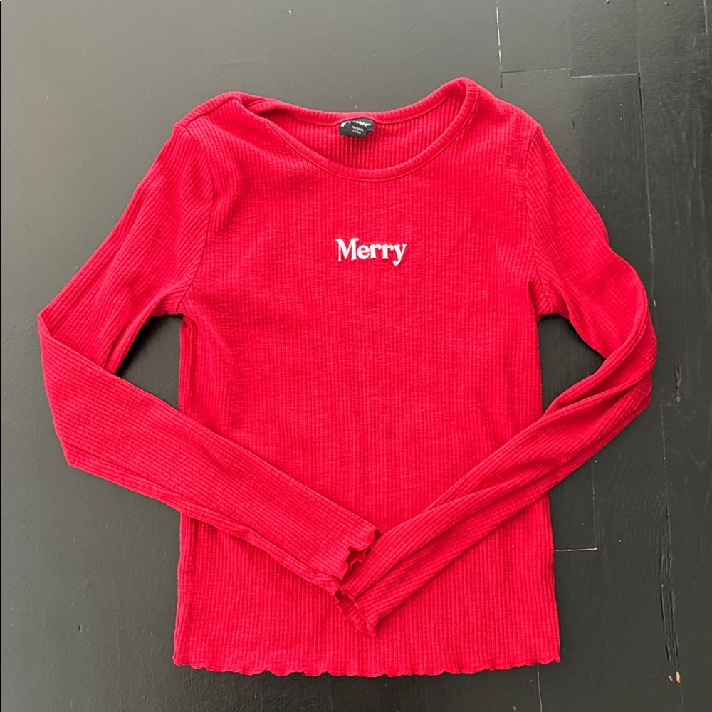 Art Class Vibrant Red Ribbed Christmas Top